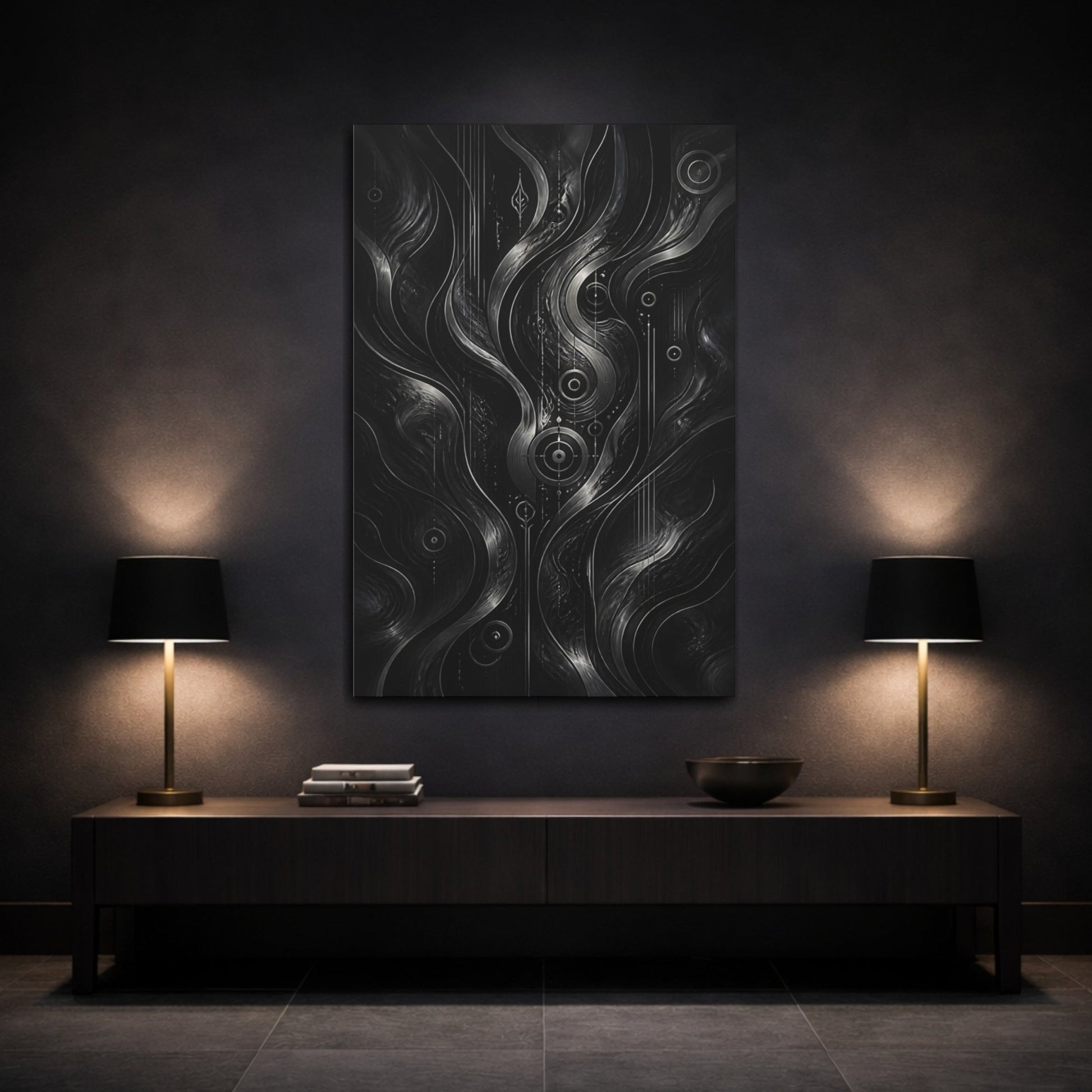 Abstract Flow Monochrome Canvas Wall Art Print – Living Room Decor, Above Fireplace - YesArtYes