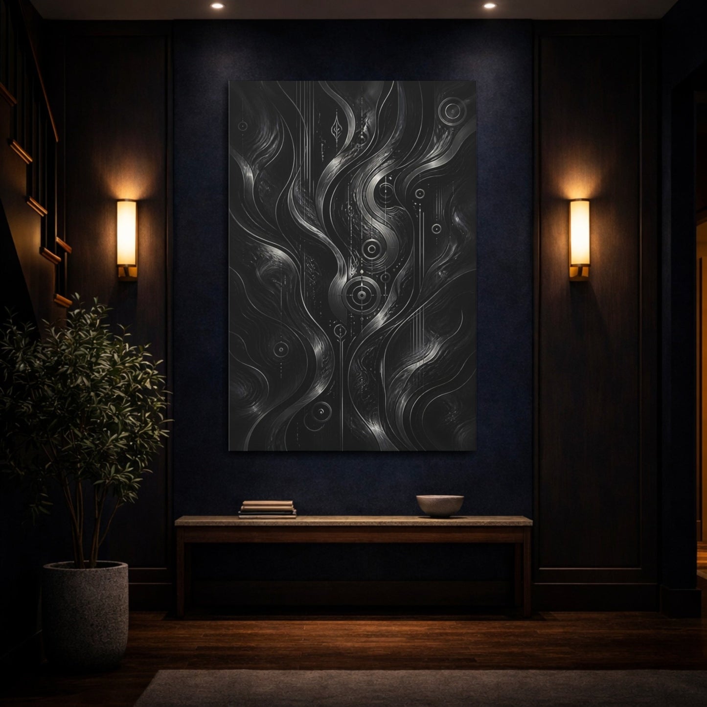 Abstract Flow Monochrome Canvas Wall Art Print – Living Room Decor, Above Fireplace - YesArtYes