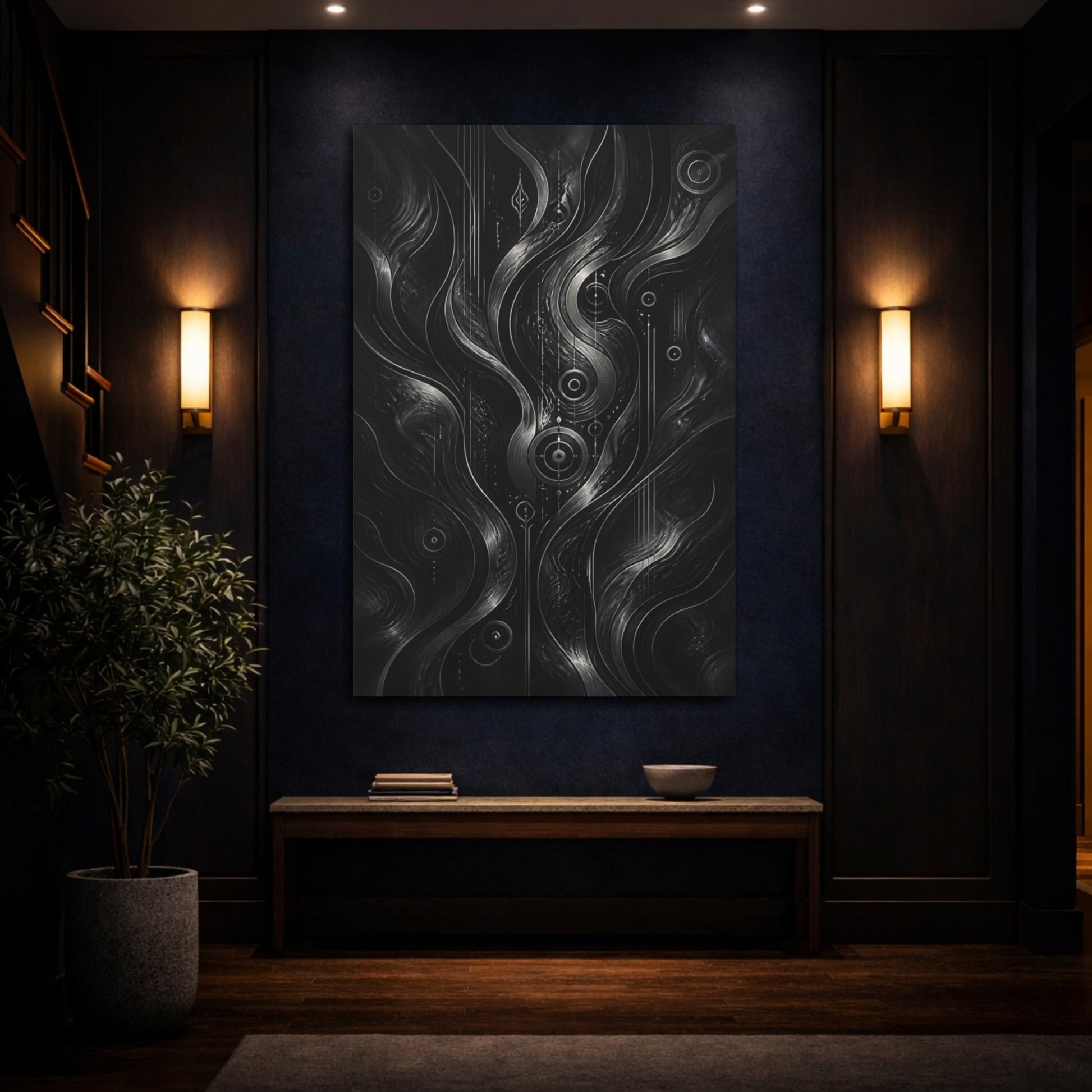 Abstract Flow Monochrome Canvas Wall Art Print – Living Room Decor, Above Fireplace - YesArtYes