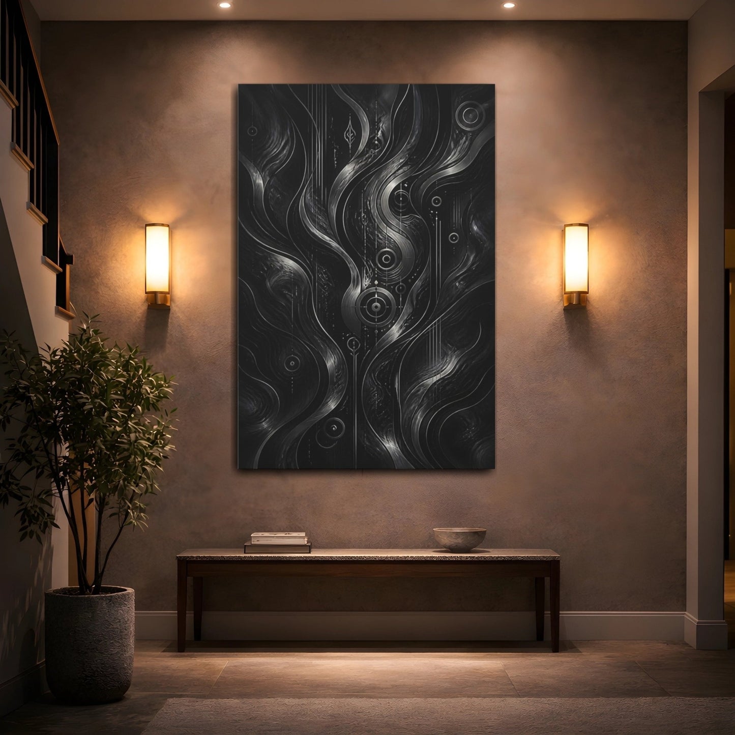 Abstract Flow Monochrome Canvas Wall Art Print – Living Room Decor, Above Fireplace - YesArtYes