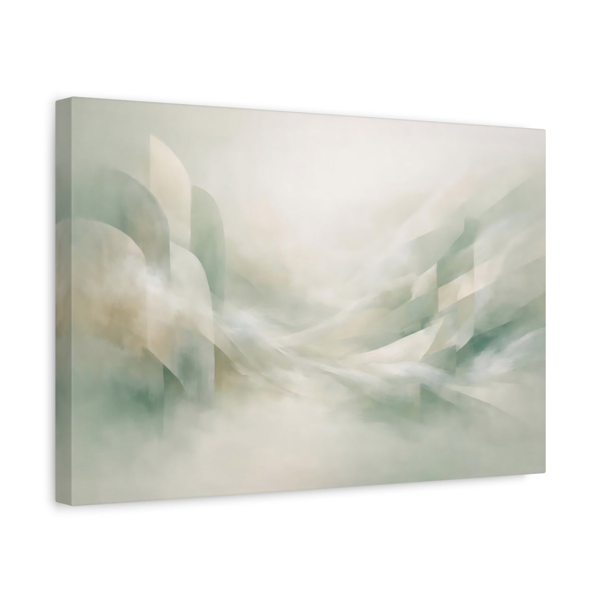 Side Mockup 4. Abstract Abstract Flow Muted Green Beige Abstract shown as stretched canvas wall art