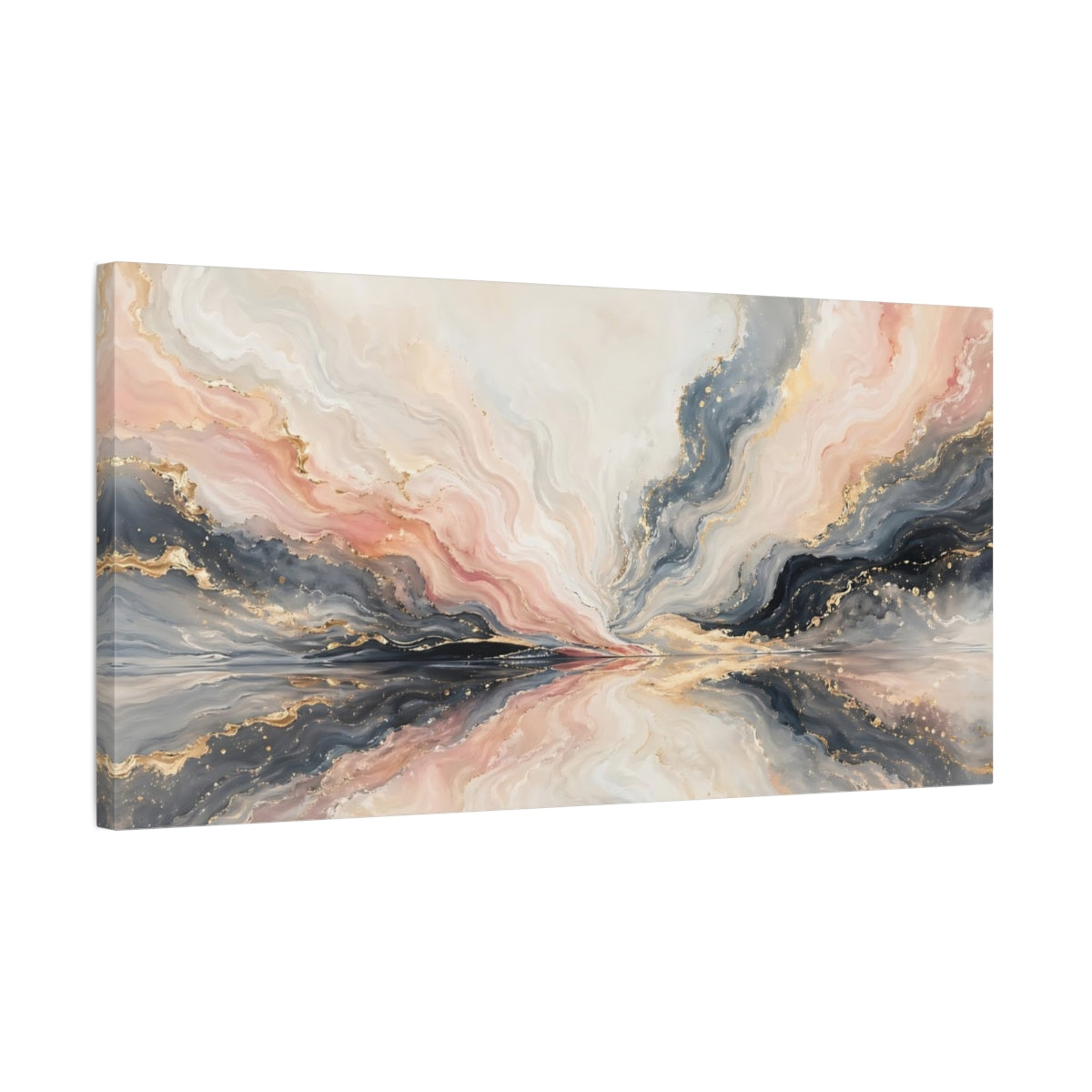 Side Mockup 1. Abstract Abstract Flow Pink Grey Gold Abstract shown as stretched canvas wall art
