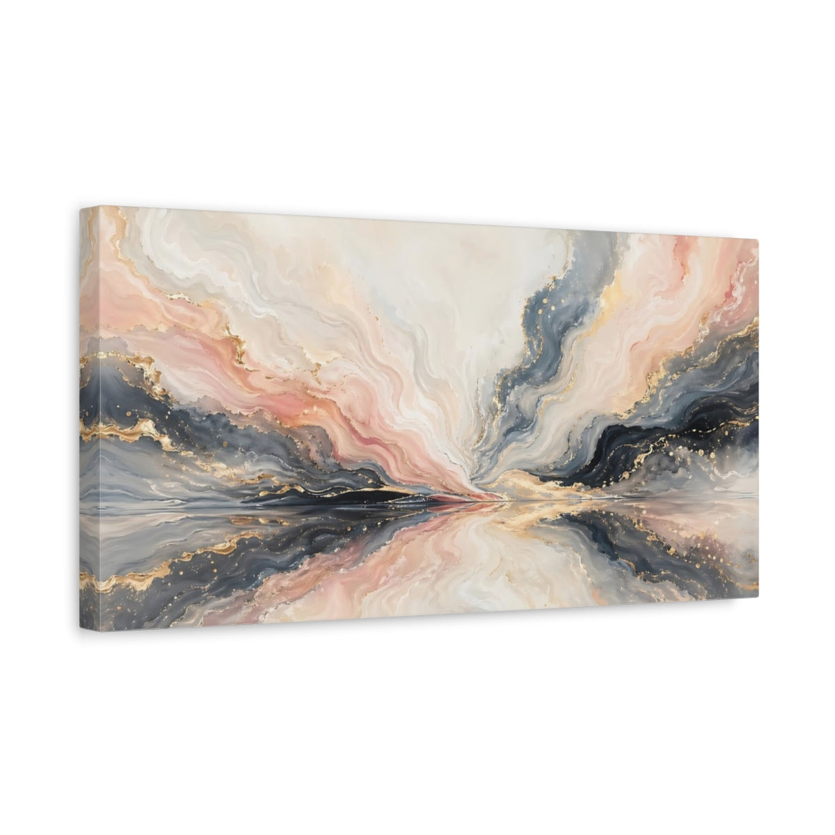 Side Mockup 3. Abstract Abstract Flow Pink Grey Gold Abstract shown as stretched canvas wall art