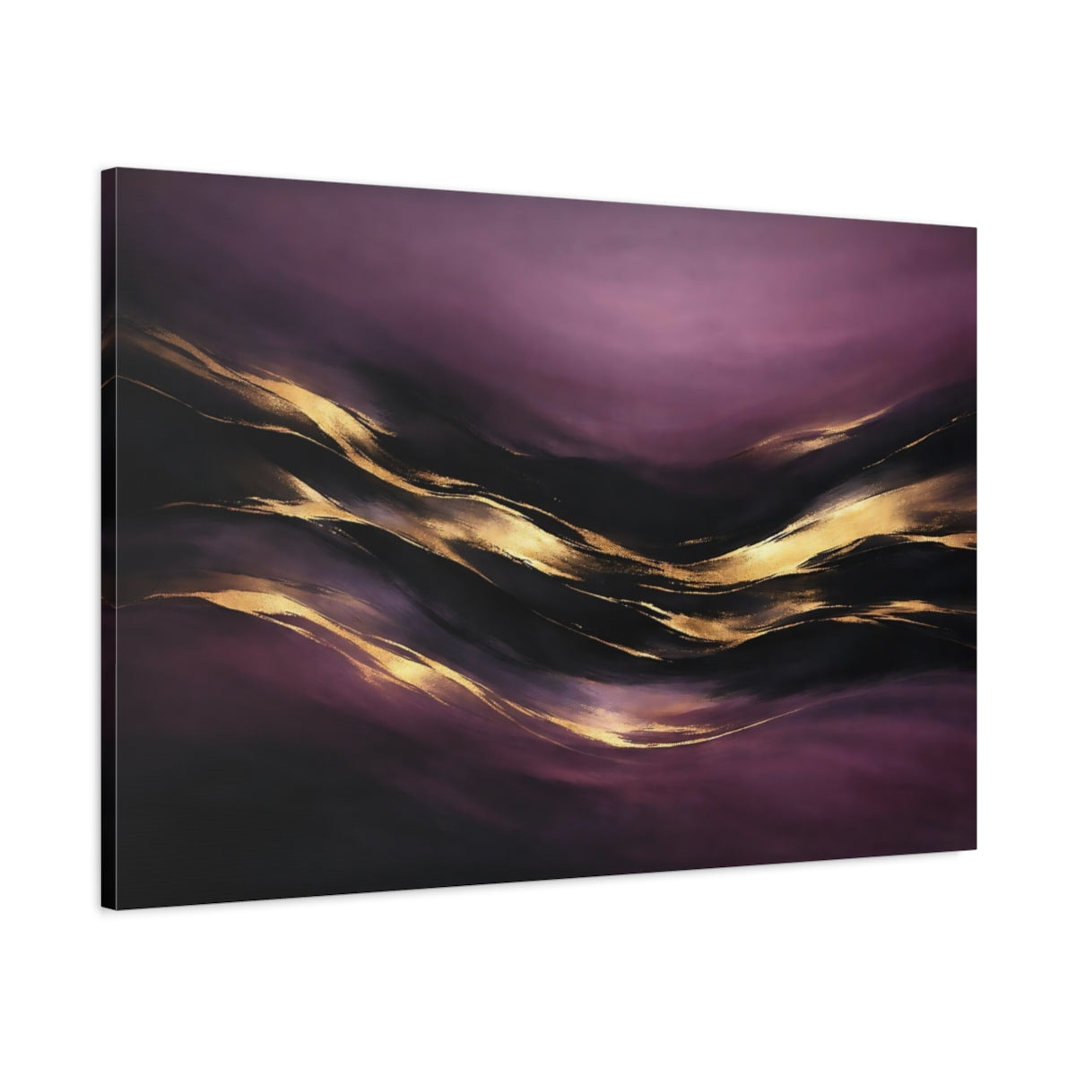 Side Mockup 1. Abstract Abstract Flow Purple Gold Abstract shown as stretched canvas wall art
