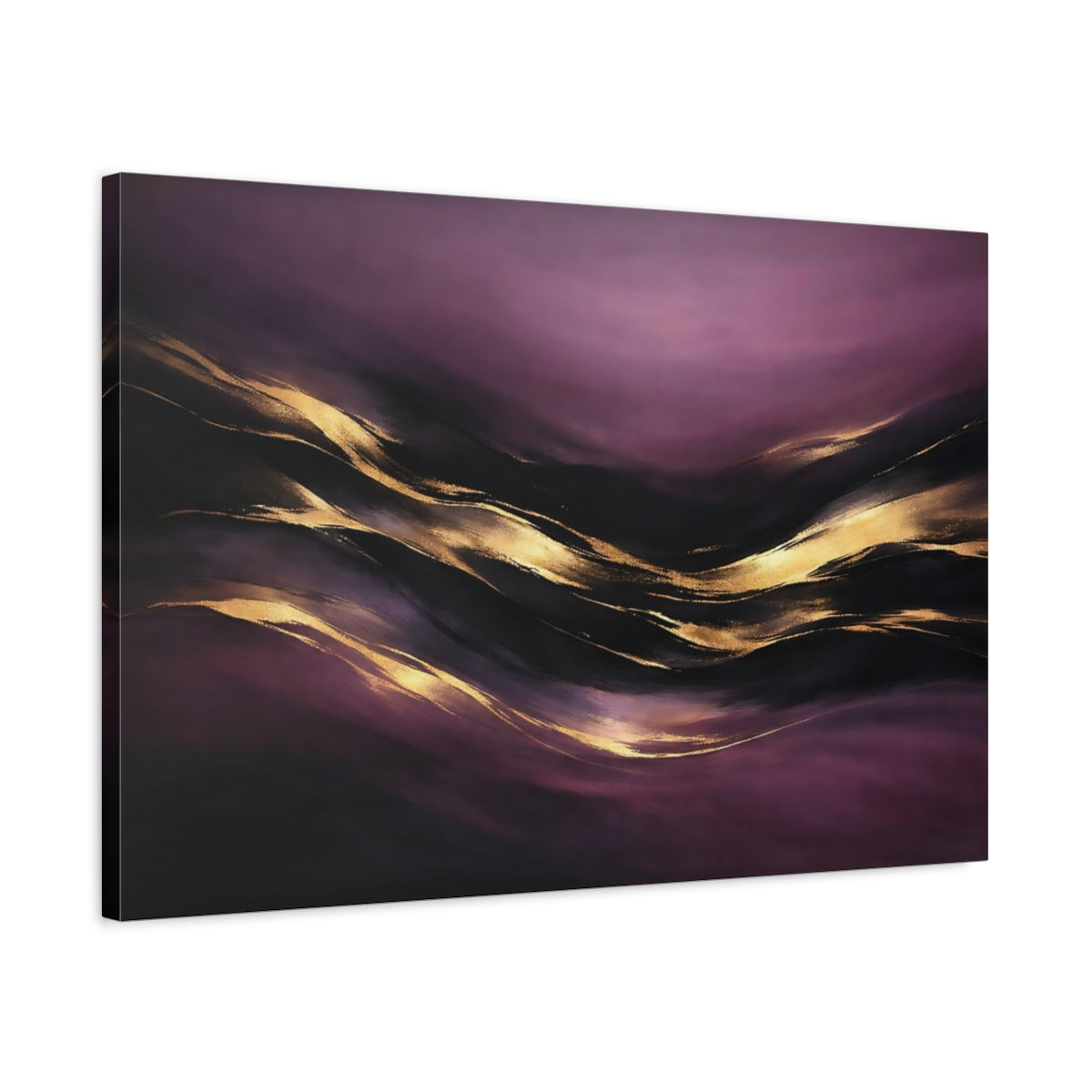Side Mockup 2. Abstract Abstract Flow Purple Gold Abstract shown as stretched canvas wall art