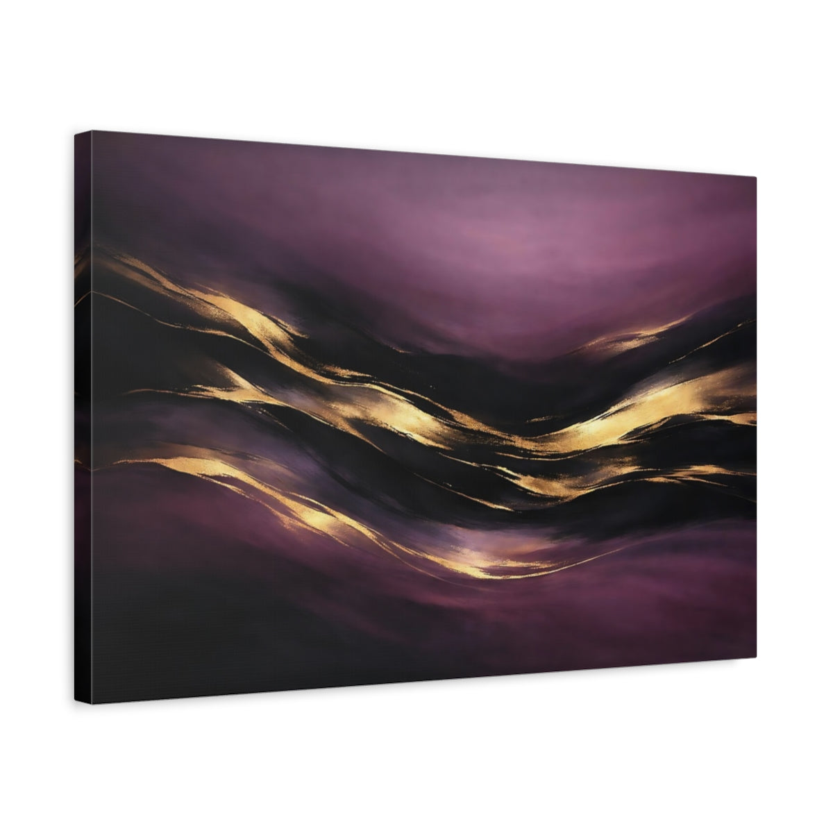 Side Mockup 3. Abstract Abstract Flow Purple Gold Abstract shown as stretched canvas wall art
