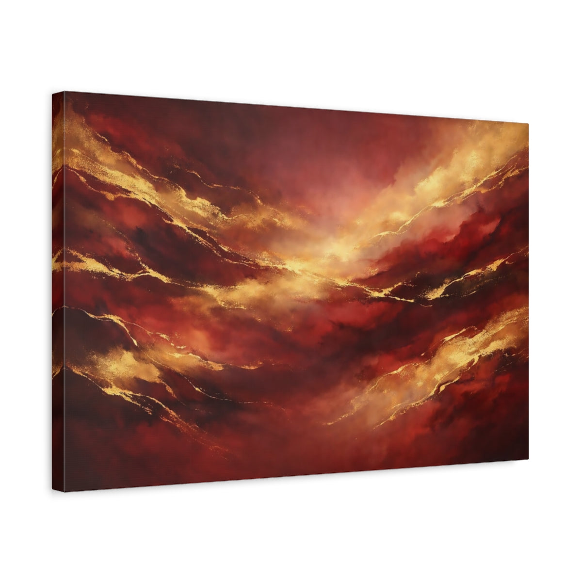 Side Mockup 3. Abstract Abstract Flow Red Gold Abstract shown as stretched canvas wall art