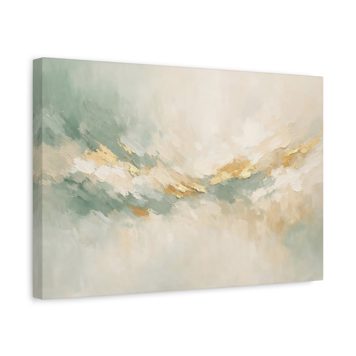 Side Mockup 4. Abstract Abstract Flow Sage Gold Abstract shown as stretched canvas wall art