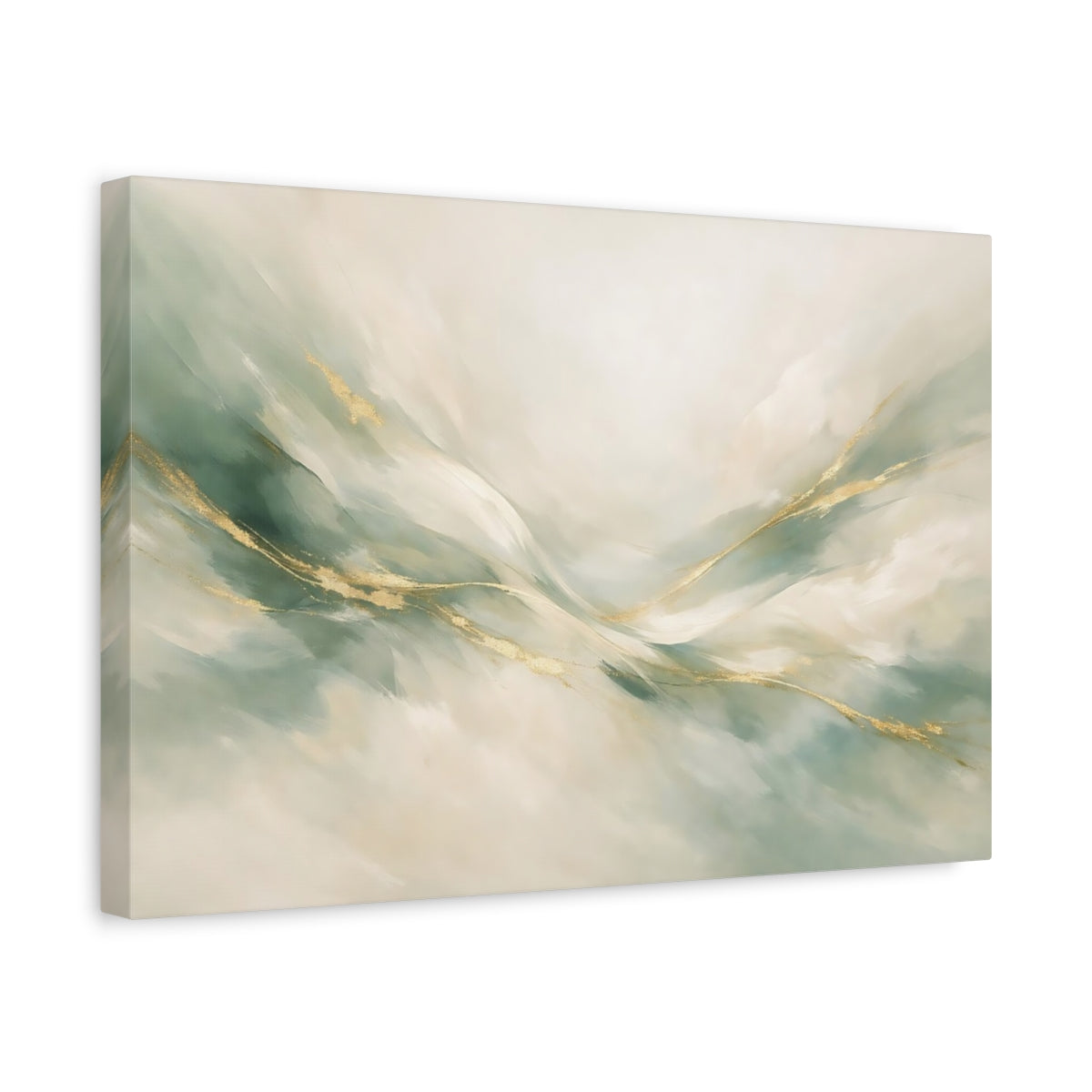 Side Mockup 4. Abstract Abstract Flow Sage Green Gold shown as stretched canvas wall art