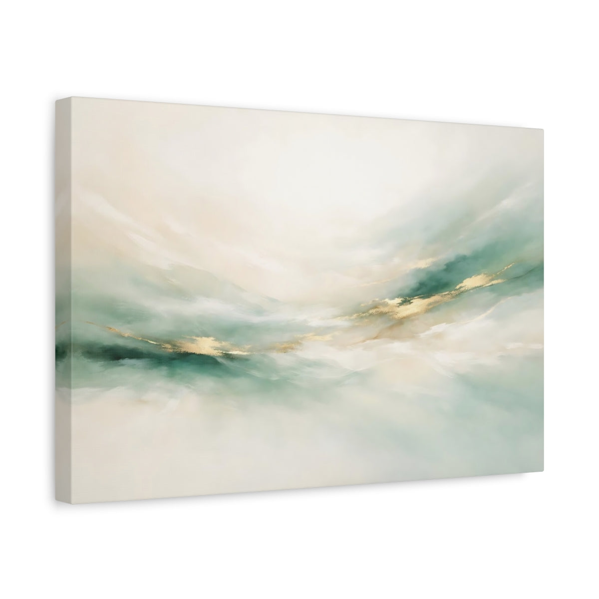 Side Mockup 4. Abstract Abstract Flow Teal Gold Abstract shown as stretched canvas wall art