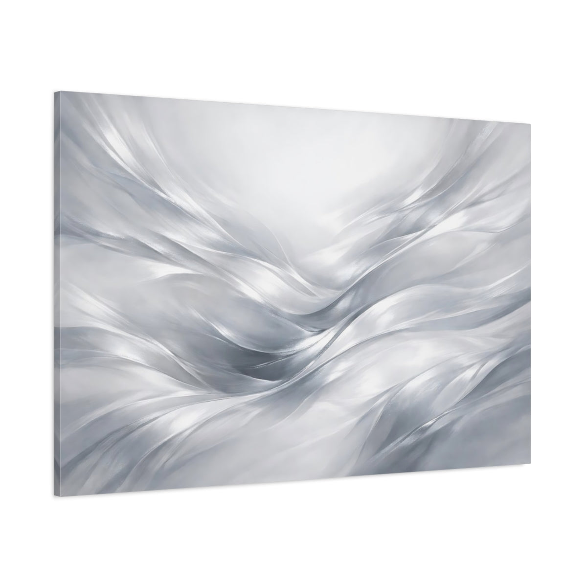 Main Mockup. Abstract Flowing Abstract Silver Abstract shown as stretched canvas wall art