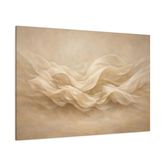 Main Mockup. Abstract Flowing Fabric Cream Waves shown as stretched canvas wall art