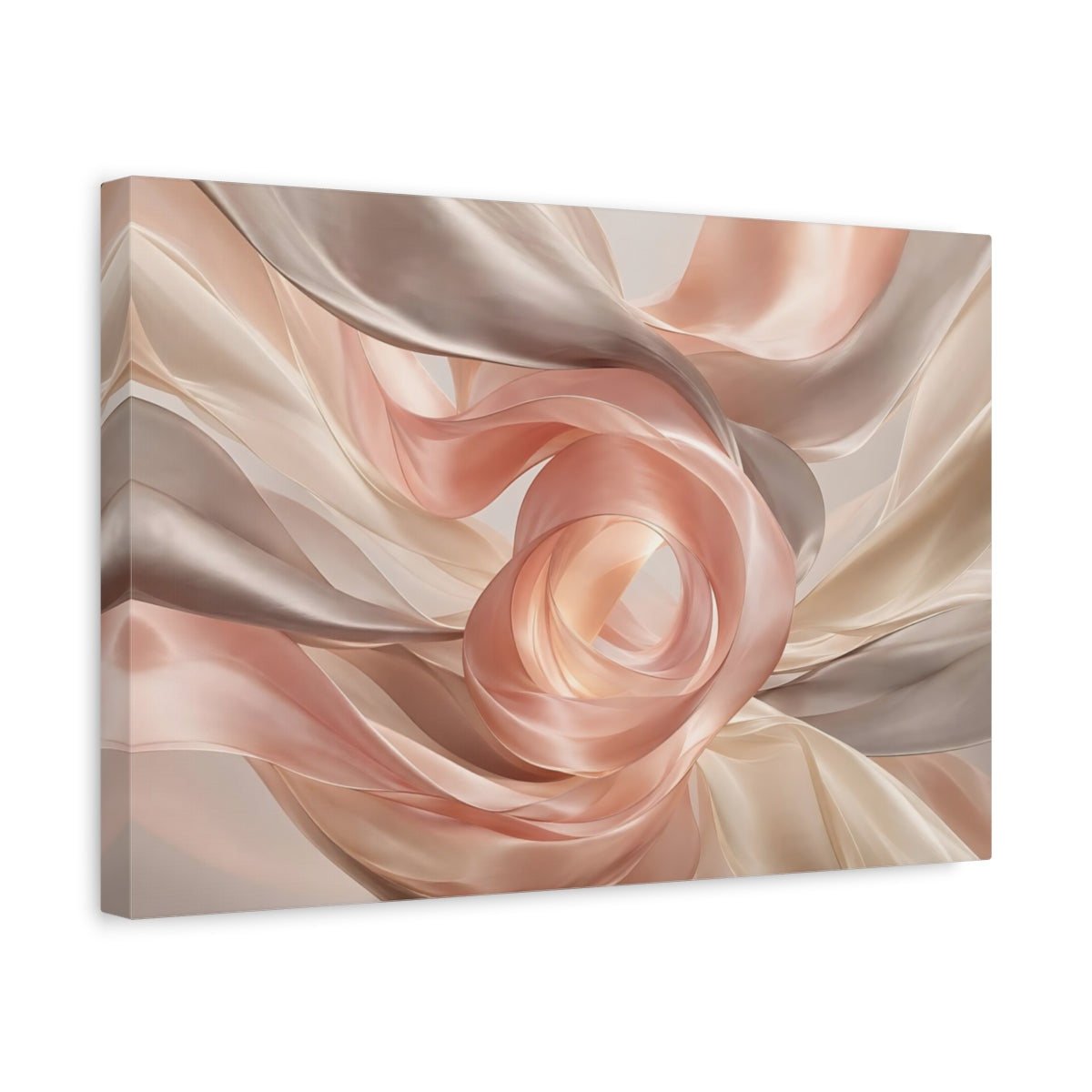 Side Mockup 4. Abstract Flowing Fabric Pink And Beige Flow shown as stretched canvas wall art