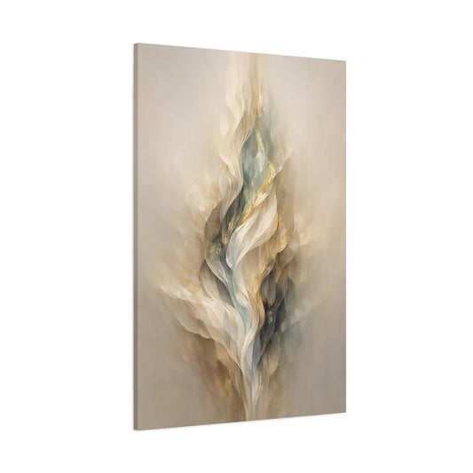 Main Mockup. Abstract Flowing Form Cream Gold Teal shown as stretched canvas wall art
