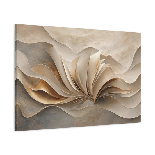 Main Mockup. Abstract Flowing Gold Gold And Beige shown as stretched canvas wall art