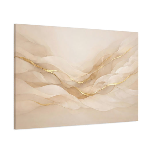 Main Mockup. Abstract Flowing Lines Beige Gold Abstract shown as stretched canvas wall art