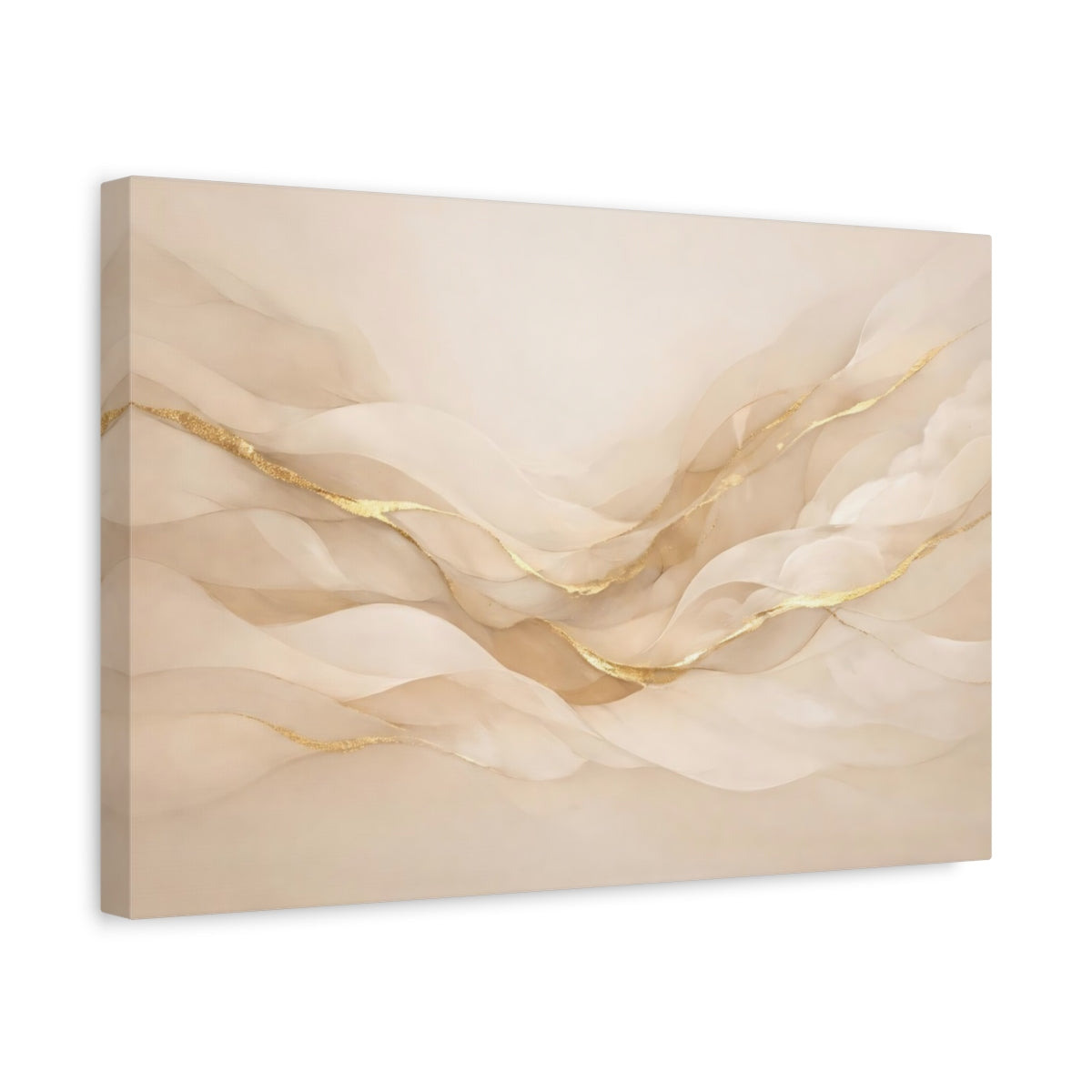 Side Mockup 4. Abstract Flowing Lines Beige Gold Abstract shown as stretched canvas wall art