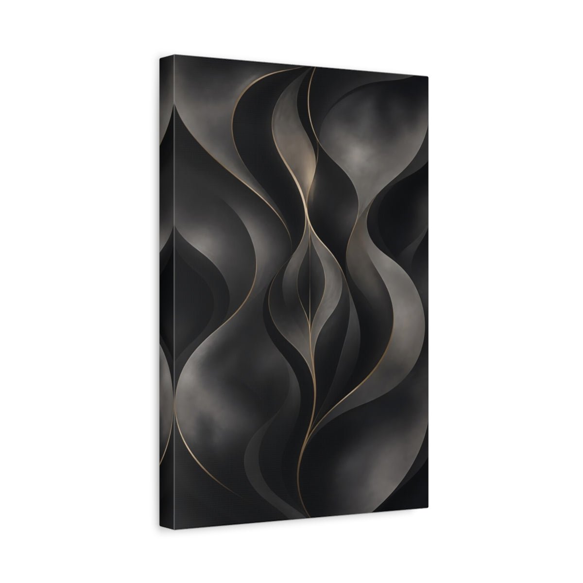 Abstract Flowing Lines Dark Gold Canvas Print – Living Room, Above Fireplace, Black and - YesArtYes