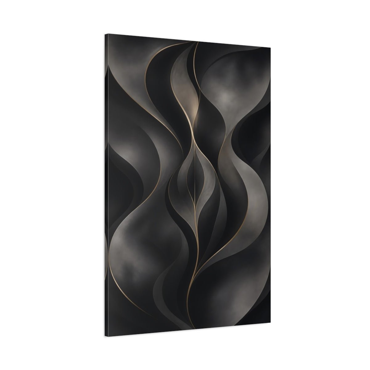 Abstract Flowing Lines Dark Gold Canvas Print – Living Room, Above Fireplace, Black and - YesArtYes