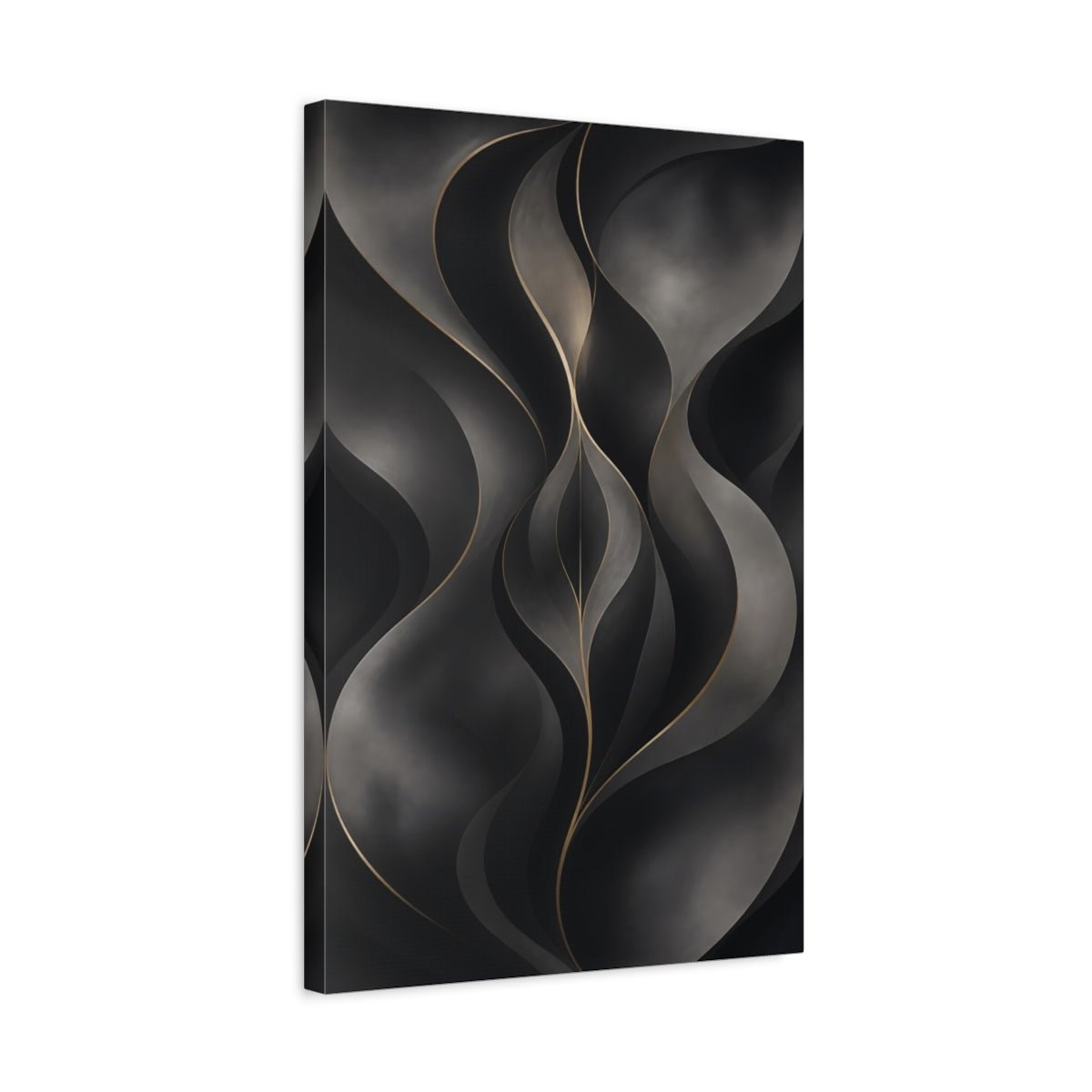 Abstract Flowing Lines Dark Gold Canvas Print – Living Room, Above Fireplace, Black and - YesArtYes