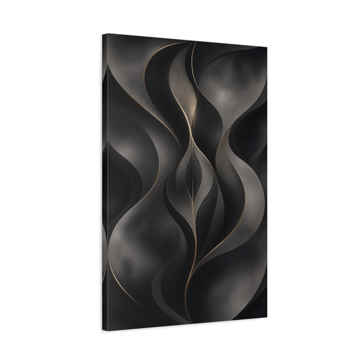 Abstract Flowing Lines Dark Gold Canvas Print – Living Room, Above Fireplace, Black and - YesArtYes