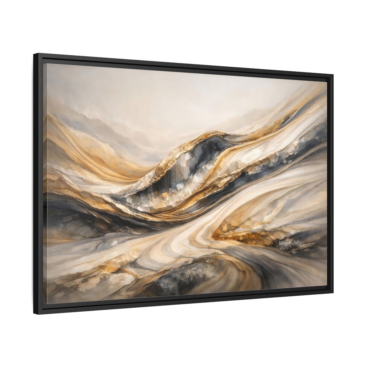 Side Mockup 13. Abstract Flowing Stone Gold Grey Abstract shown as stretched canvas wall art