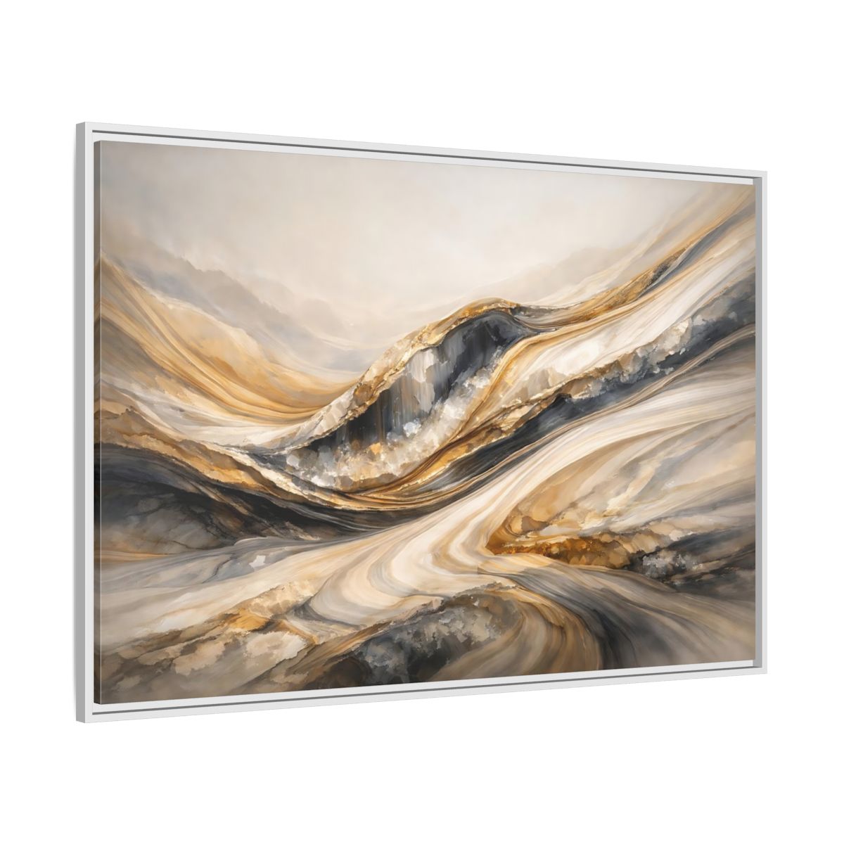 Side Mockup 7. Abstract Flowing Stone Gold Grey Abstract shown as stretched canvas wall art