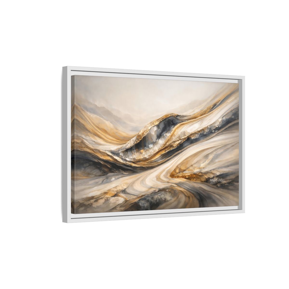 Side Mockup 1. Abstract Flowing Stone Gold Grey Abstract shown as stretched canvas wall art