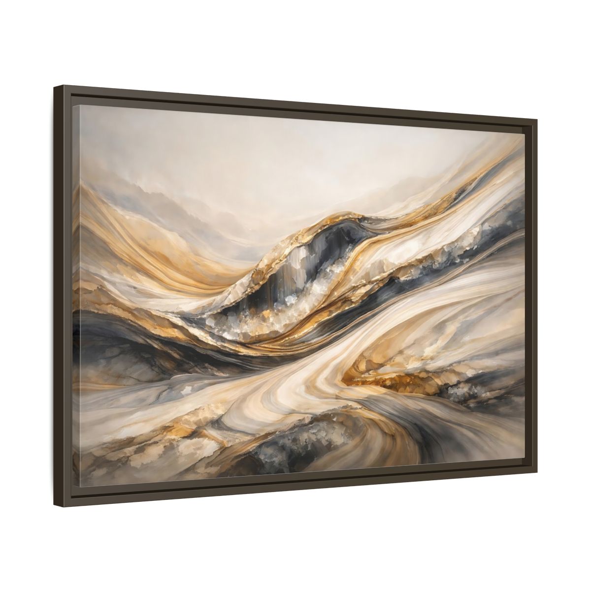 Side Mockup 11. Abstract Flowing Stone Gold Grey Abstract shown as stretched canvas wall art