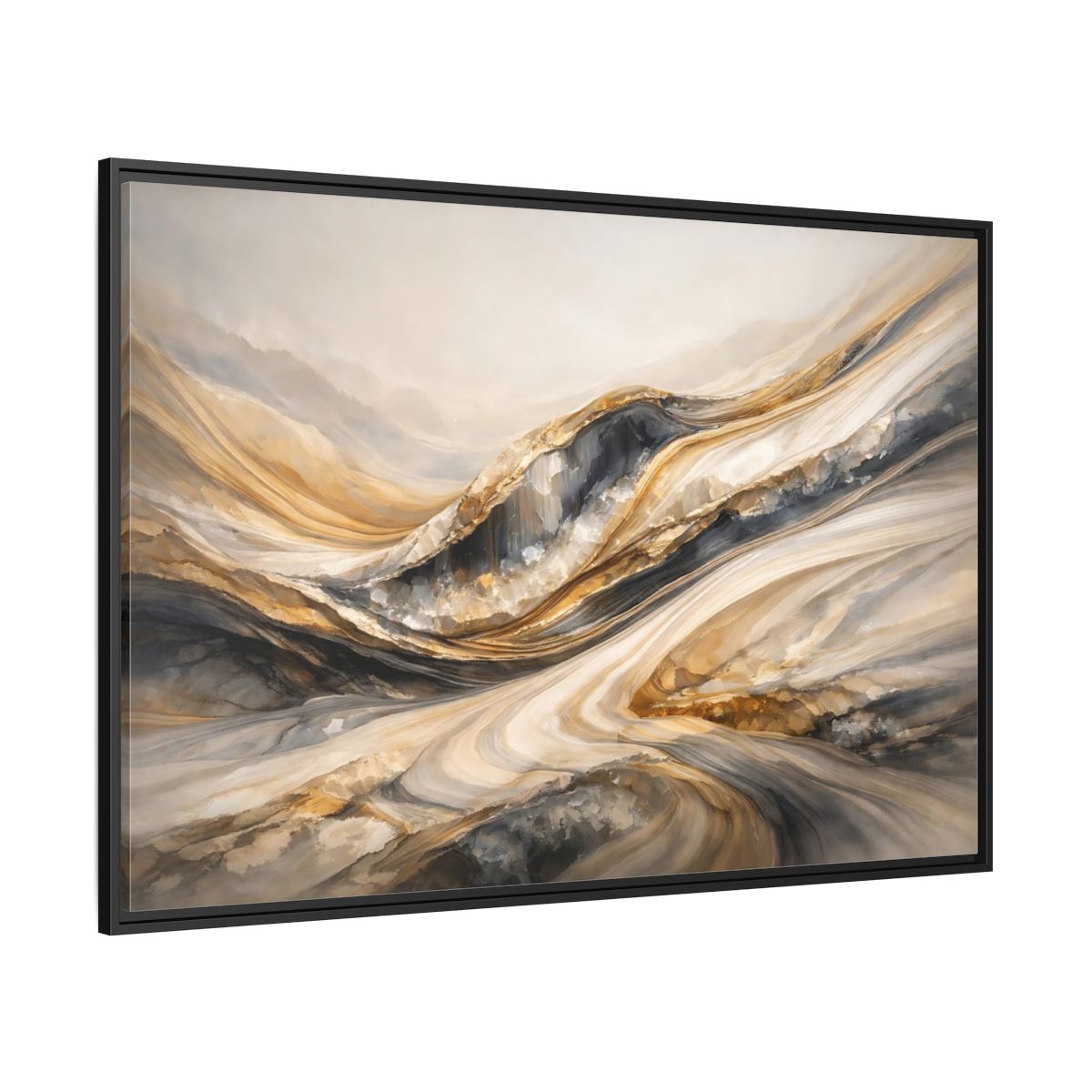 Side Mockup 12. Abstract Flowing Stone Gold Grey Abstract shown as stretched canvas wall art