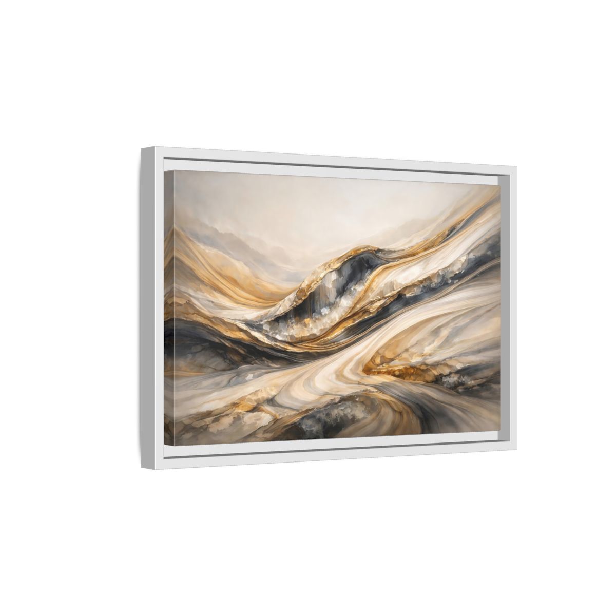 Side Mockup 4. Abstract Flowing Stone Gold Grey Abstract shown as stretched canvas wall art