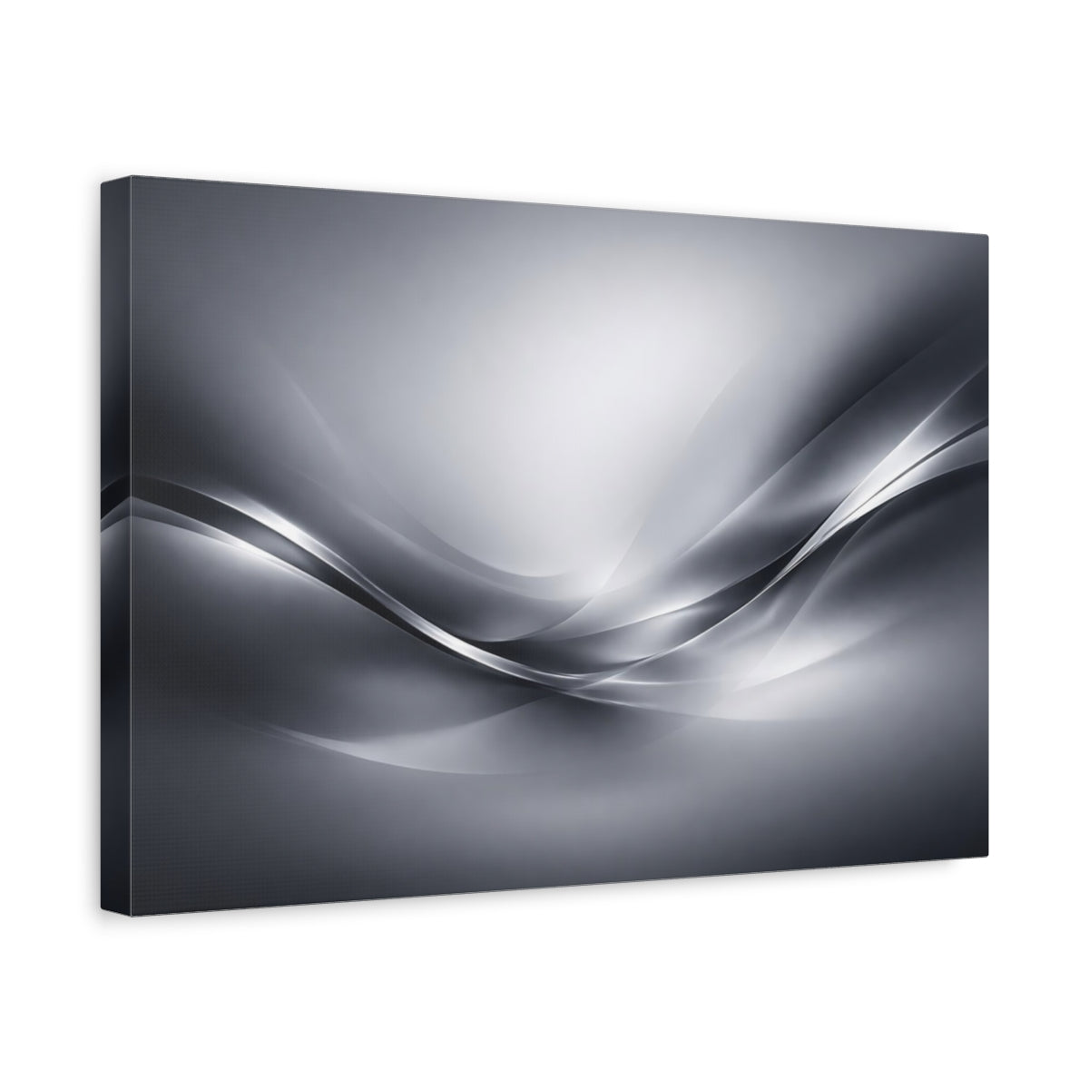 Side Mockup 4. Abstract Flowing Waves Silver Gray Waves shown as stretched canvas wall art