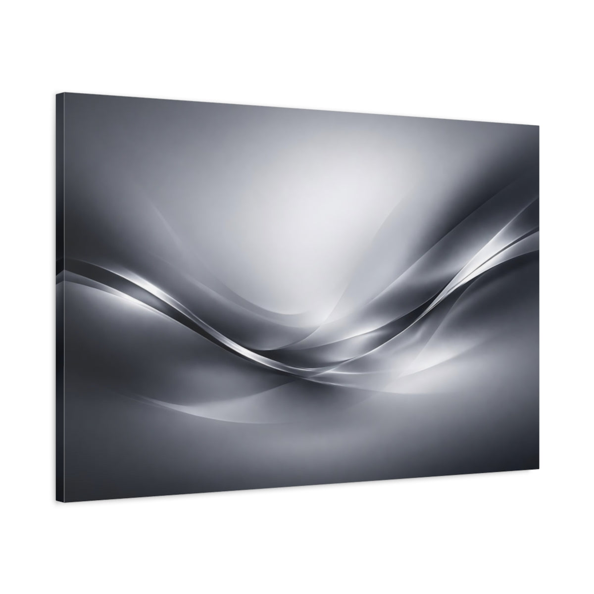 Side Mockup 1. Abstract Flowing Waves Silver Gray Waves shown as stretched canvas wall art