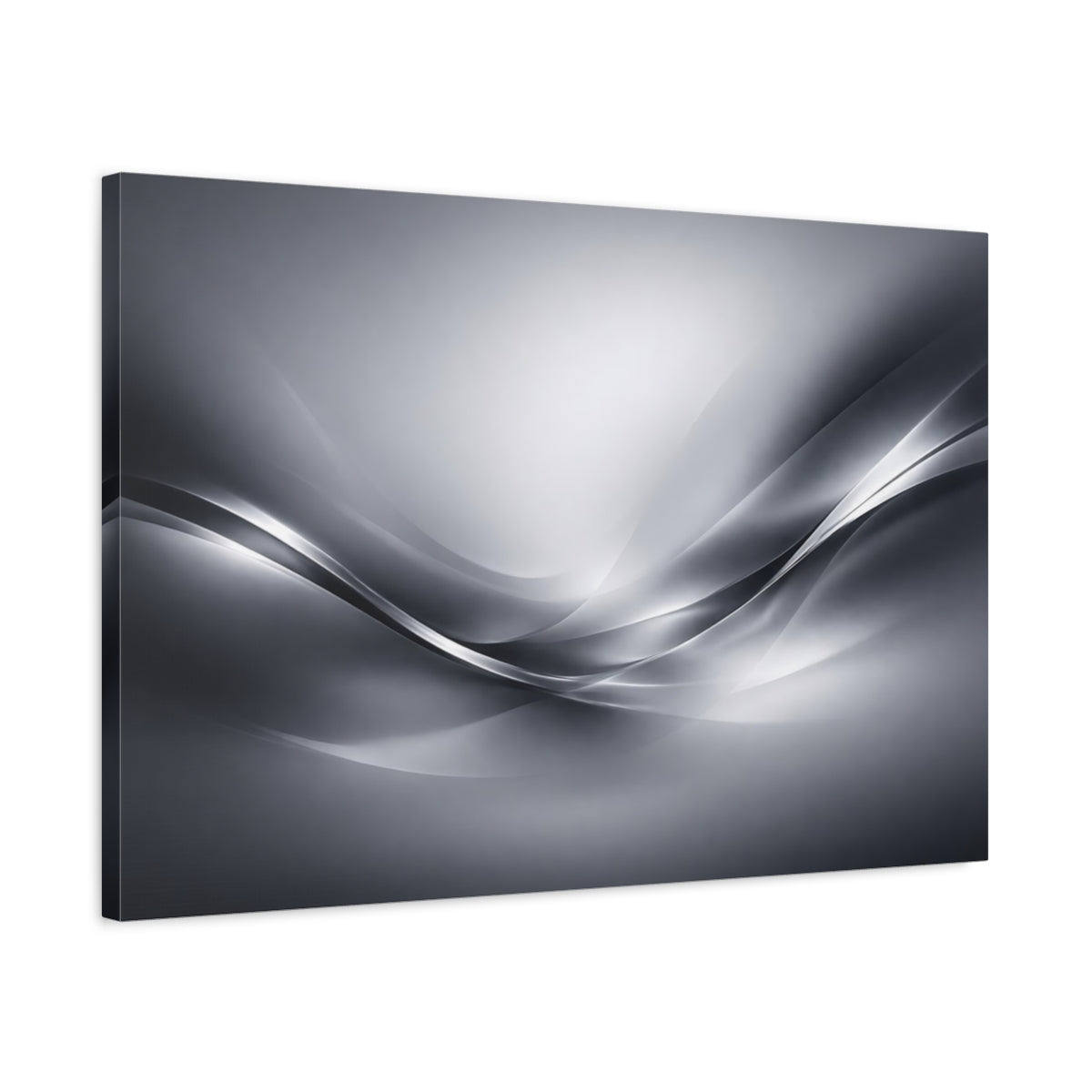 Side Mockup 2. Abstract Flowing Waves Silver Gray Waves shown as stretched canvas wall art