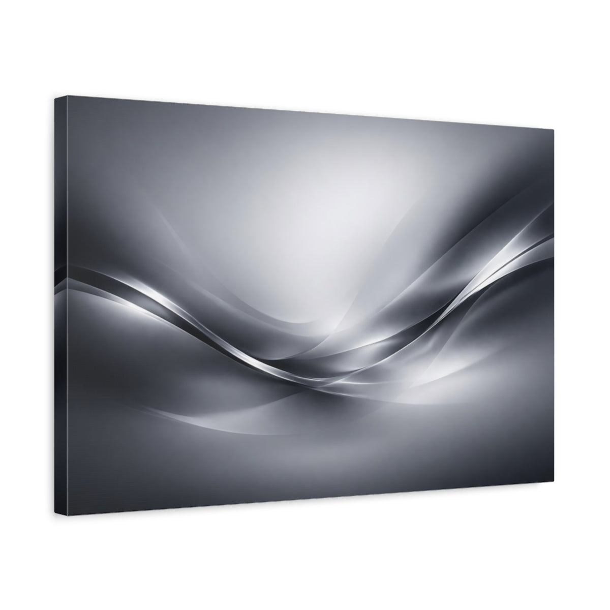 Side Mockup 3. Abstract Flowing Waves Silver Gray Waves shown as stretched canvas wall art