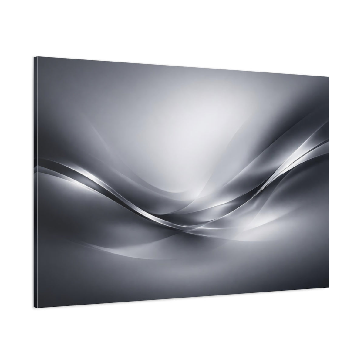 Main Mockup. Abstract Flowing Waves Silver Gray Waves shown as stretched canvas wall art
