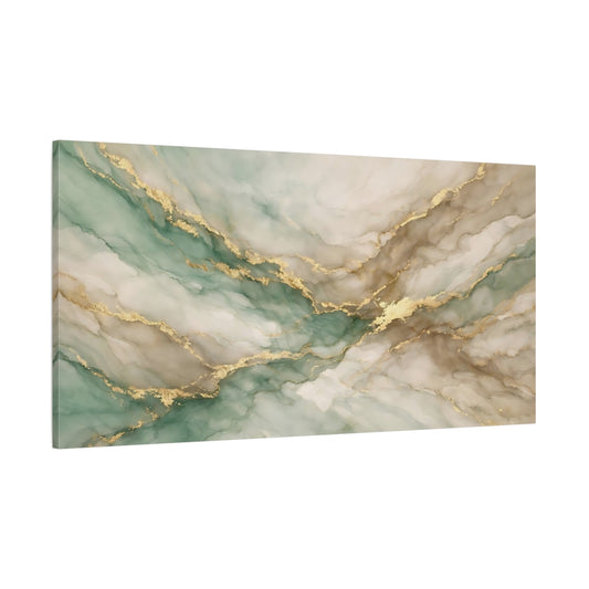 Main Mockup. Abstract Fluid Abstract Green Gold Abstract shown as stretched canvas wall art