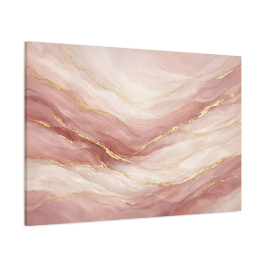 Main Mockup. Abstract Fluid Abstract Pink And Gold shown as stretched canvas wall art