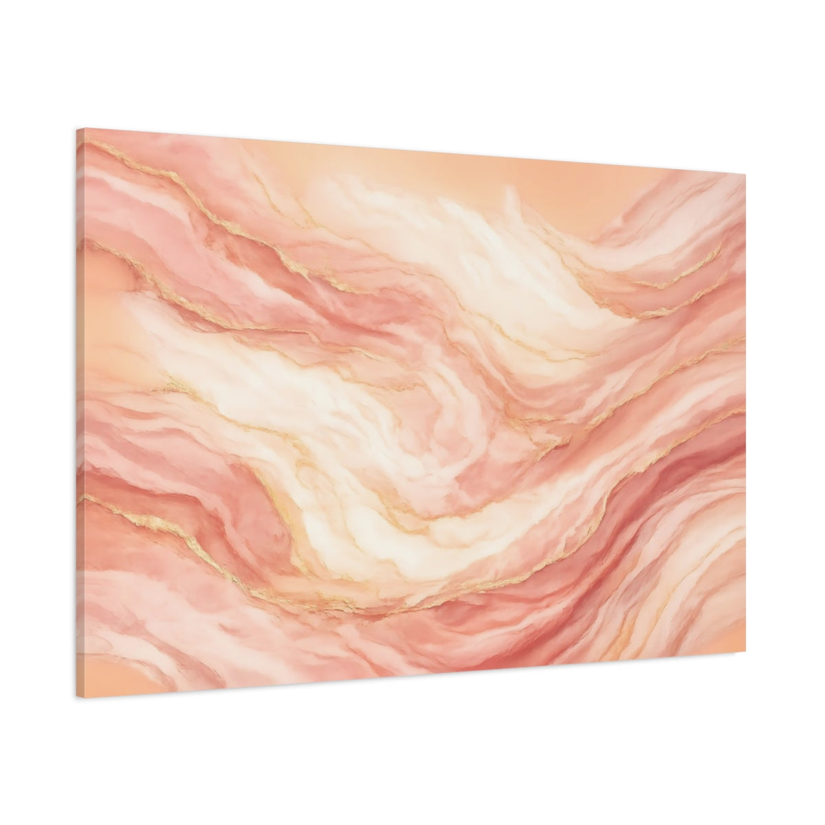 Main Mockup. Abstract Fluid Abstract Pink Gold shown as stretched canvas wall art