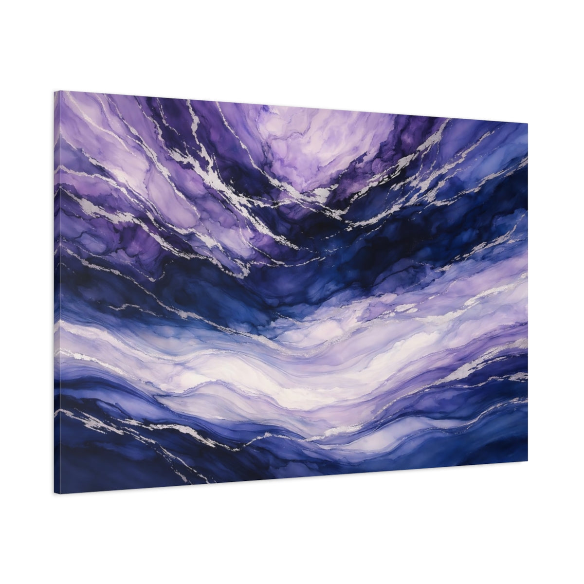 Main Mockup. Abstract Fluid Abstract Purple And Blue Abstract shown as stretched canvas wall art