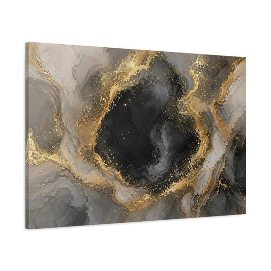 Abstract Fluid Art Black And Gold Canvas Print – Living Room, Large Wall, - YesArtYes