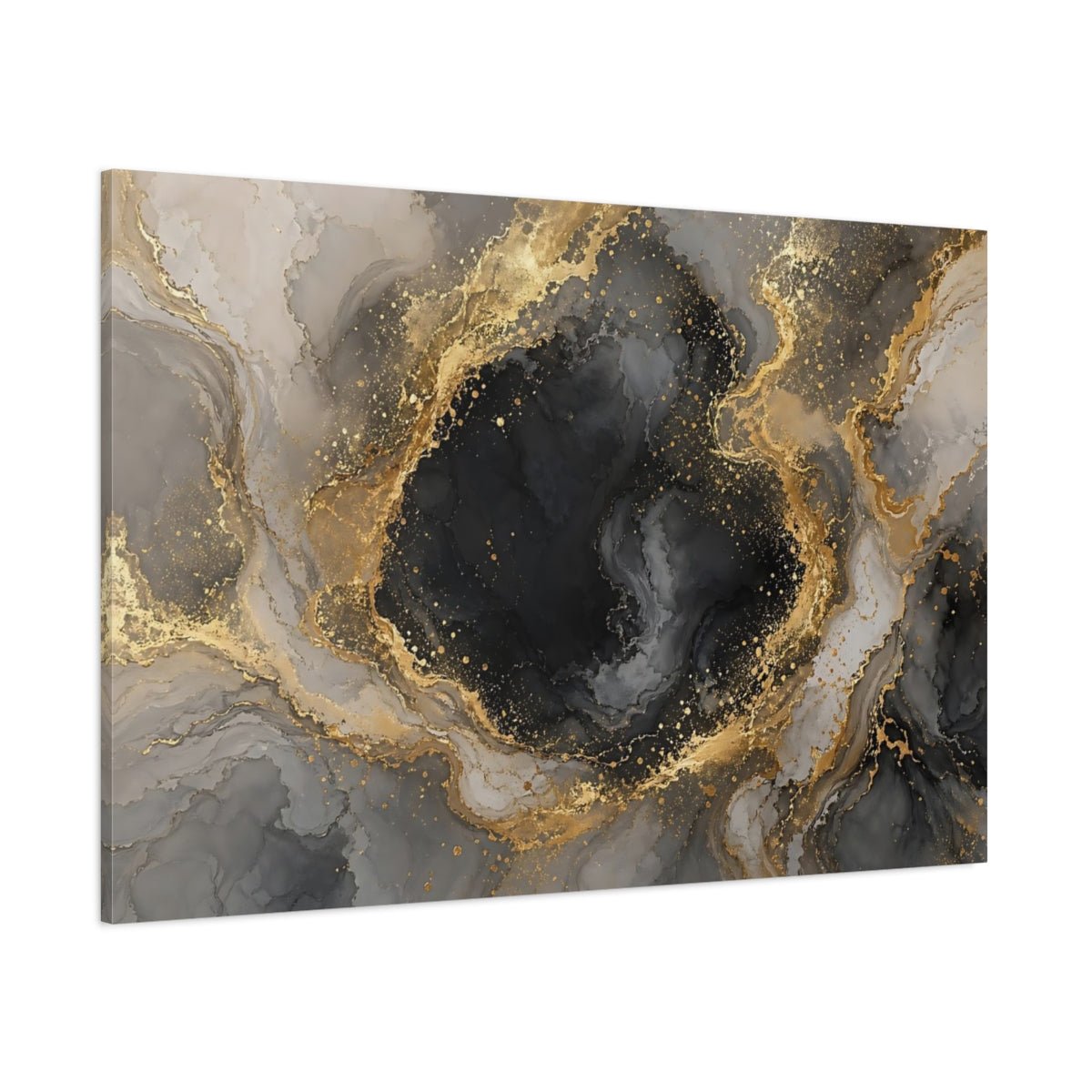 Abstract Fluid Art Black And Gold Canvas Print – Living Room, Large Wall, - YesArtYes