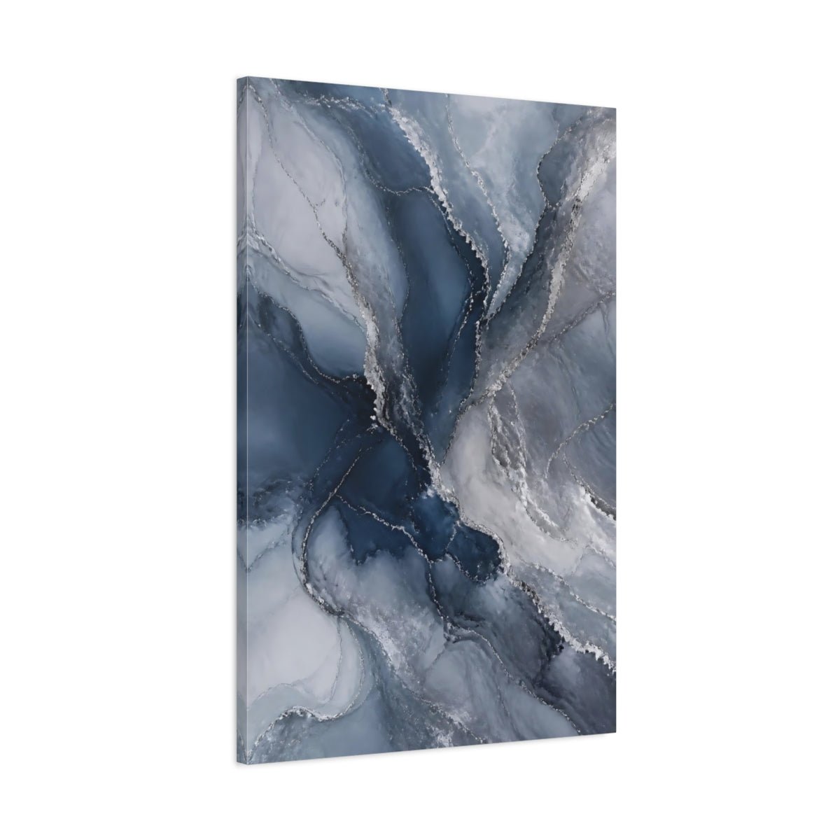 Abstract Fluid Art Blue And Silver Canvas Print – Living Room, Above Fireplace - YesArtYes