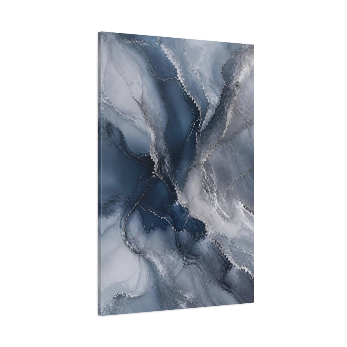 Abstract Fluid Art Blue And Silver Canvas Print – Living Room, Above Fireplace - YesArtYes