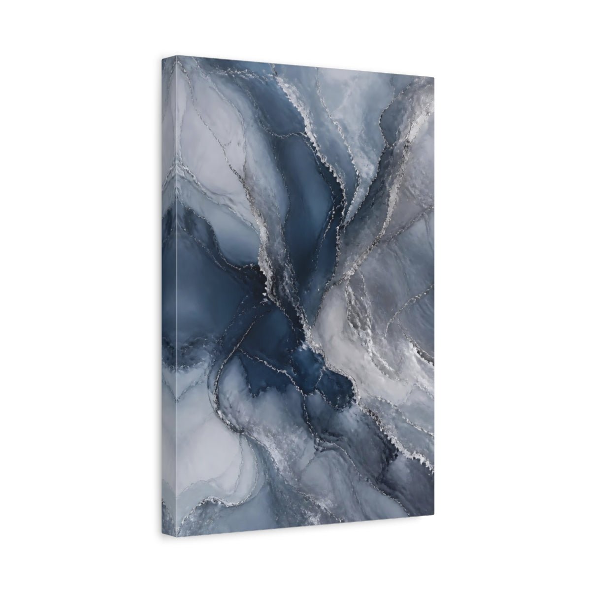 Abstract Fluid Art Blue And Silver Canvas Print – Living Room, Above Fireplace - YesArtYes