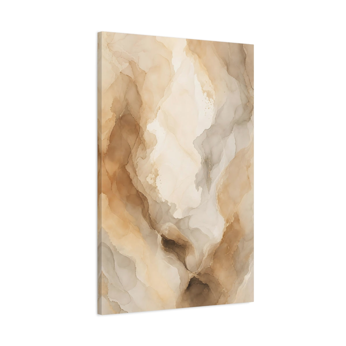 Main Mockup. Abstract Fluid Art Brown And Beige shown as stretched canvas wall art