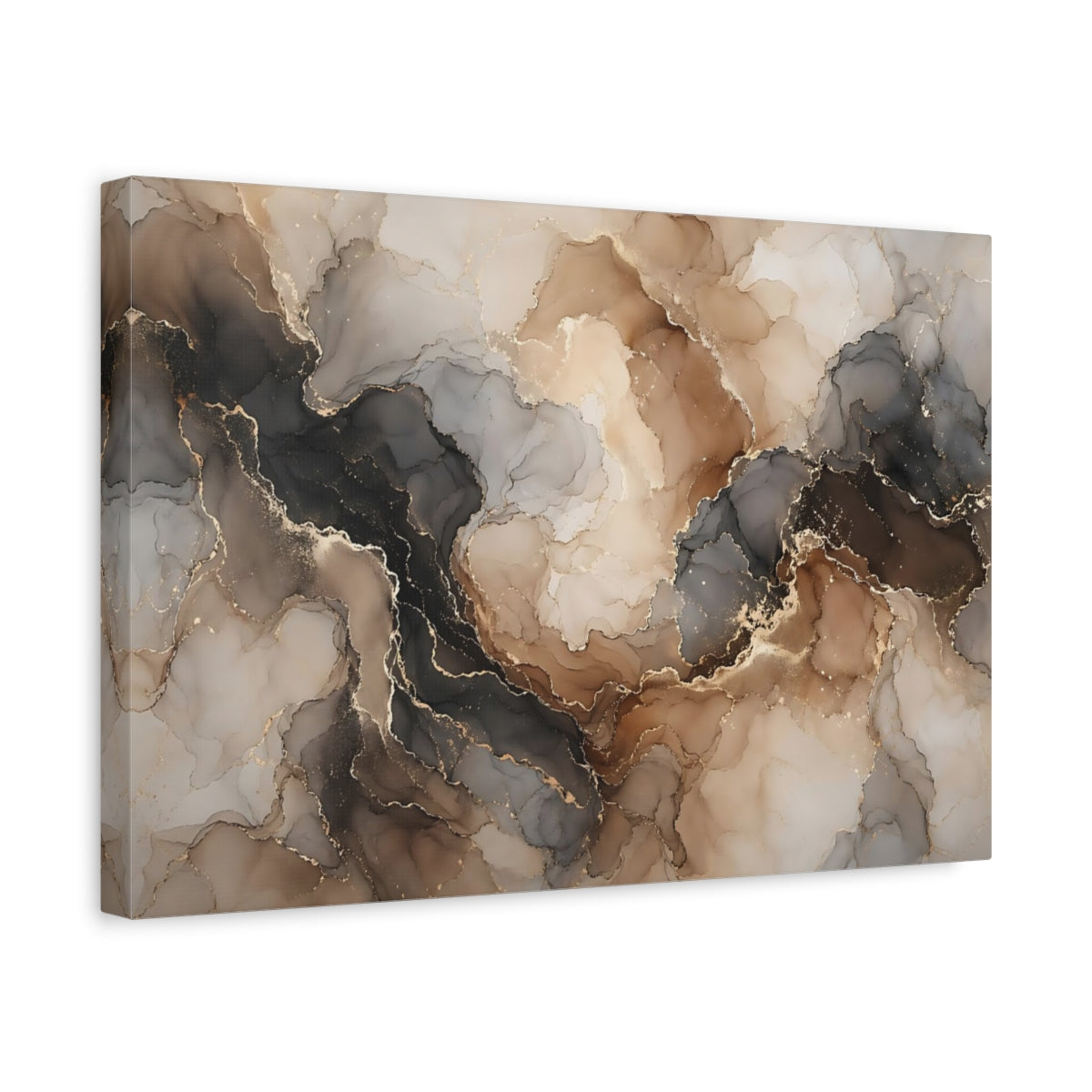 Side Mockup 4. Abstract Fluid Art Brown Gold Abstract shown as stretched canvas wall art