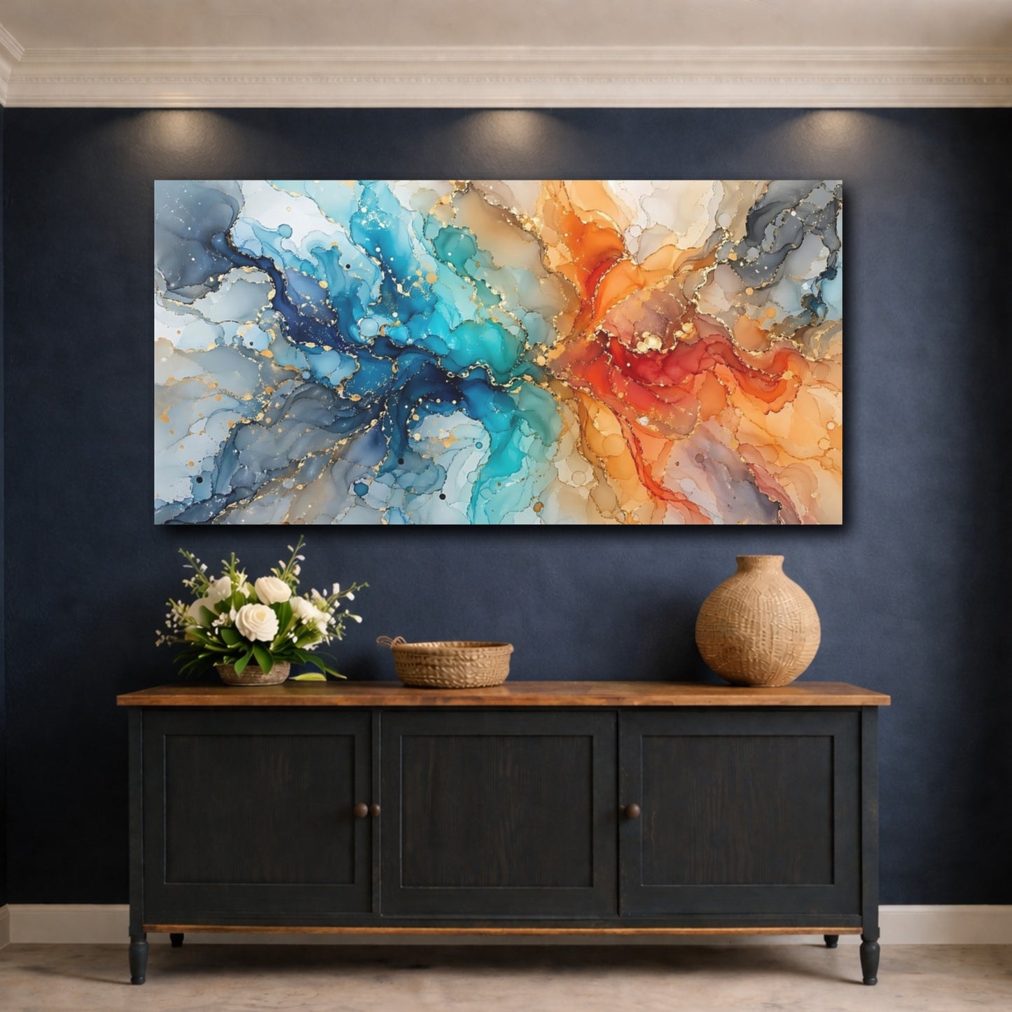 Mockup 4. Abstract Fluid Art Colorful Abstract shown as stretched canvas wall art