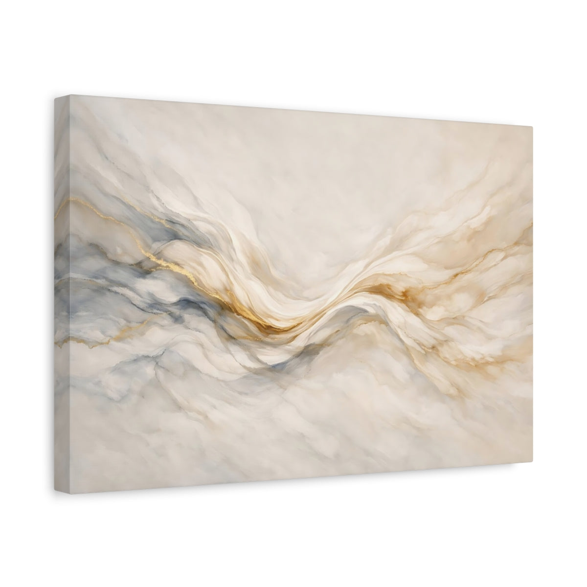 Side Mockup 4. Abstract Fluid Art Cream Gold Grey shown as stretched canvas wall art