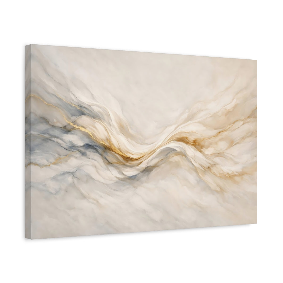 Side Mockup 3. Abstract Fluid Art Cream Gold Grey shown as stretched canvas wall art